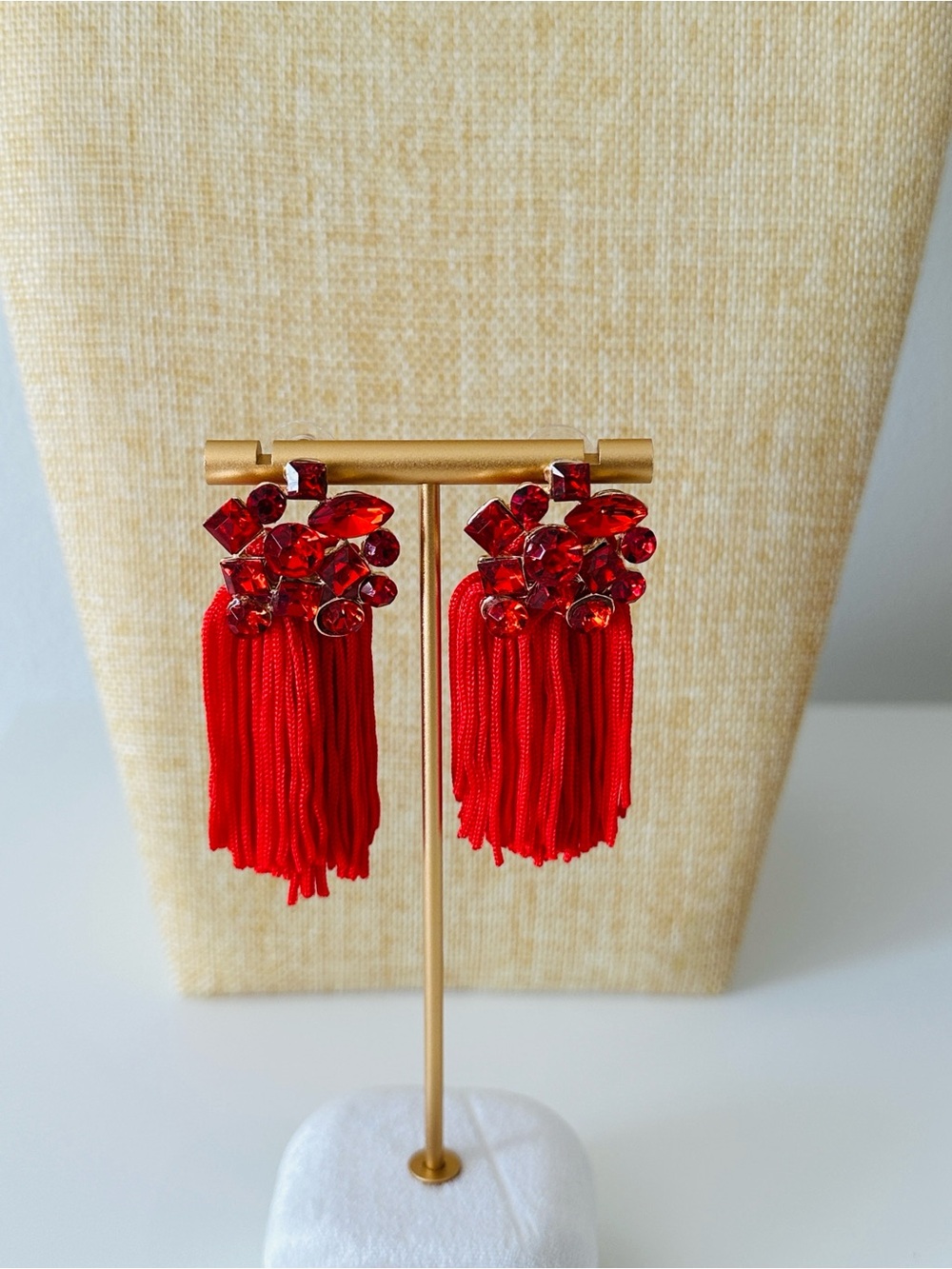 Fashion Jewelry Red Tassel & Crystal Drop Earrings